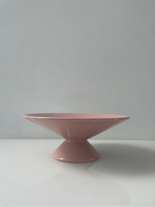 Cuenco moderno de cerámica rosa pastel con pie de 25 cm