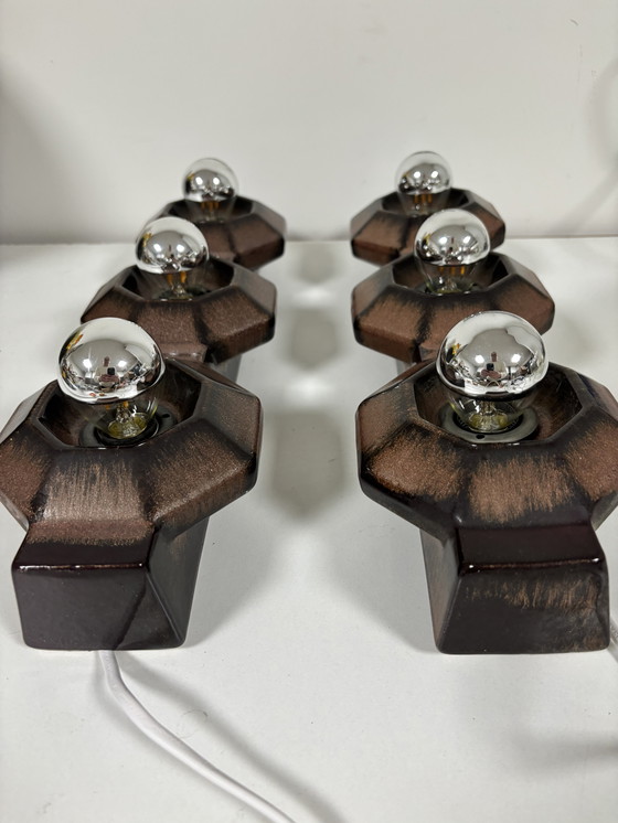 Image 1 of Lampade da parete in ceramica marrone di Pan, Germania, 1970, set di 2