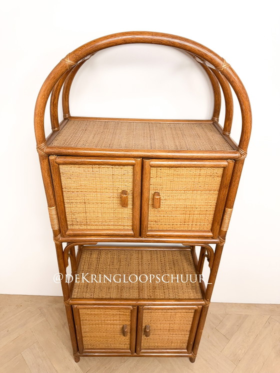 Image 1 of Vintage rattan bamboo manou arched cabinet with doors