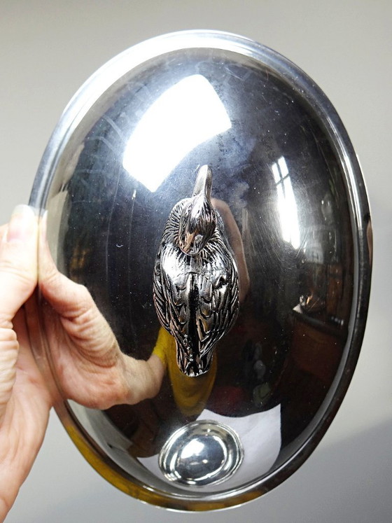 Image 1 of Vintage silver-plated metal foie gras bell with duck handle, 1960s-1980s