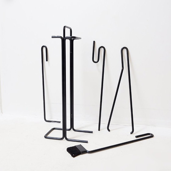Image 1 of Minimalist Black Metal fire ensemble "Mace-Line" by Ann Maes - 1970s