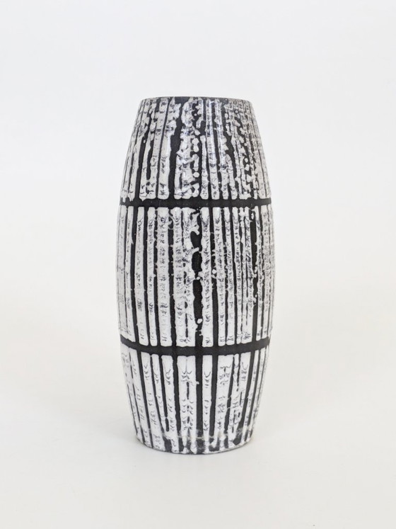 Image 1 of Scheurich Keramik Bambus Europ Linie West-Duitsland Zwart Wit Lava Glazuur Vaas