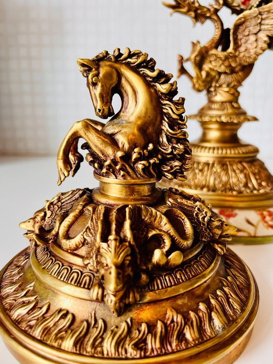 Image 1 of ¡¡¡¡¡UNA CORNUCOPIA DE PORCELANA MONTADA EN BRONCE CUERNO 53 CM OBRA MAESTRA !!!!!