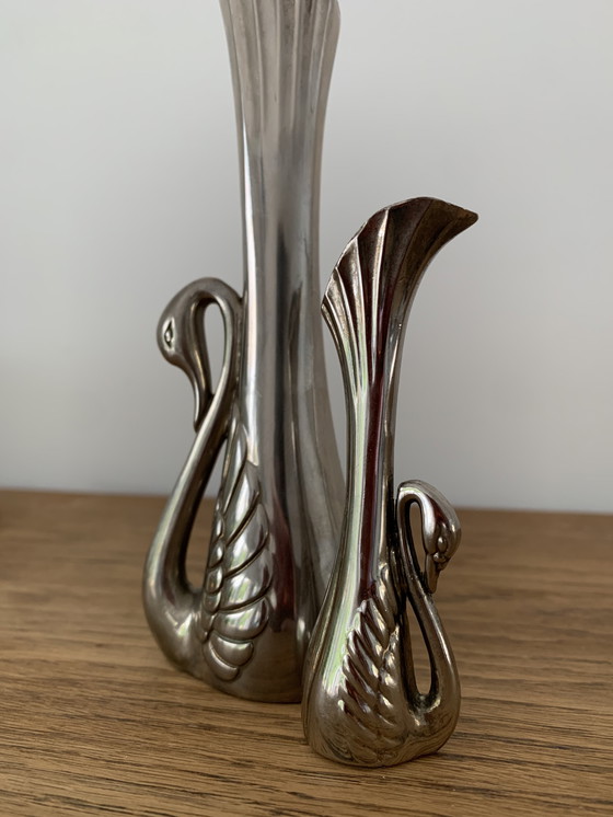 Image 1 of Jarrones de cisne plateados estilo art déco francés