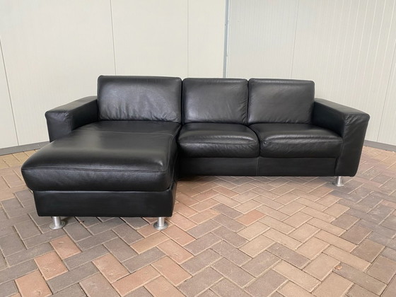 Image 1 of Magnifique canapé d'angle en cuir véritable noir