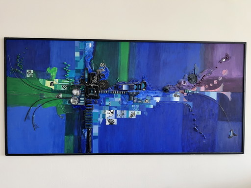 Opera d'arte tridimensionale unica, realizzata con tecniche miste. 83x175 cm