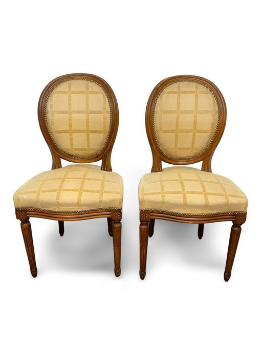 2x Louis XVI medallion chairs - XIXth century - Cream/honey color