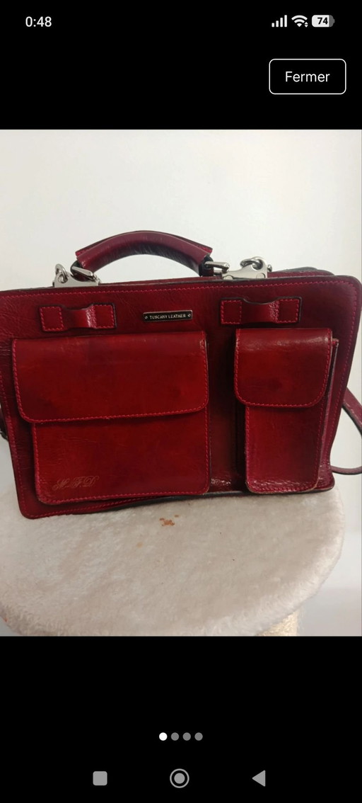 Red Bordeaux Leather Bag / Briefcase - Tuscany Leather