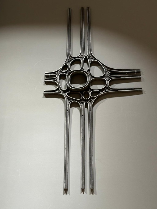 Brutalist wall panel, casted from alumium, 1970s