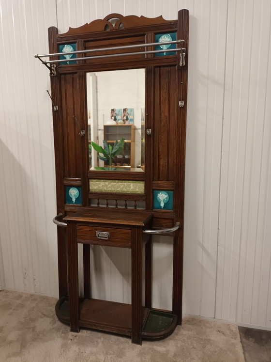 Art Nouveau Coat Rack, Shelving unit, Ceramic, Wood, Brown (photo 11 of 13)