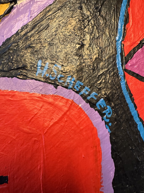 Image 1 of Harold Scheffer “ Red Reggae 1 “   70x70 cm. 