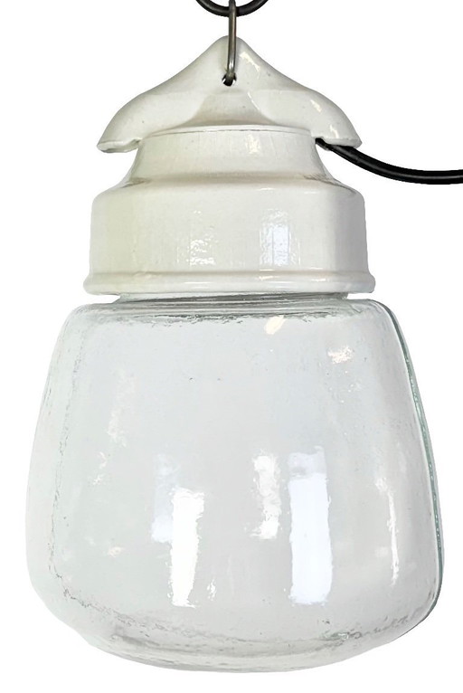 Lámpara colgante vintage de porcelana blanca, años 70