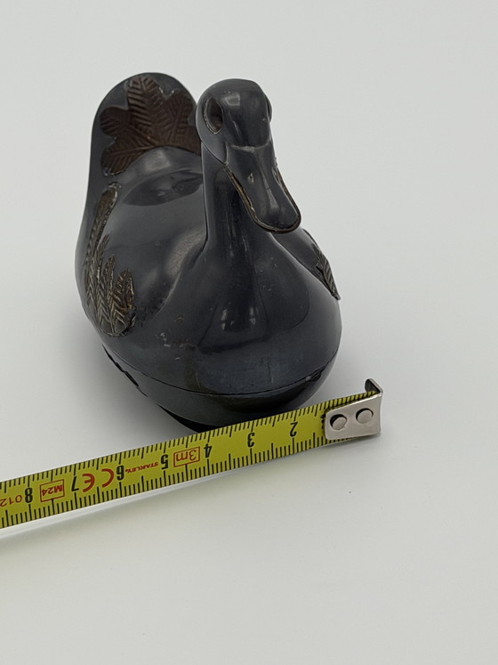 Image 1 of Set van 2 vintage tinnen eend doosjes – decoratief