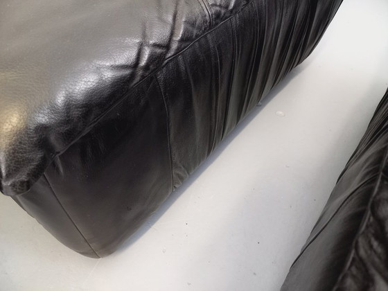 Image 1 of Canapé d’angle vintage composé de 3 modules en cuir noir avec lit intégré des années 70