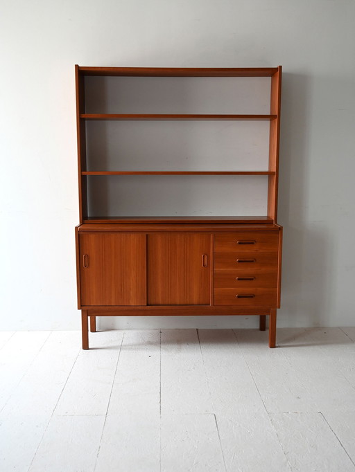 Skandinavisches Vintage-Bücherregal aus Teakholz mit einziehbarem Schreibtisch