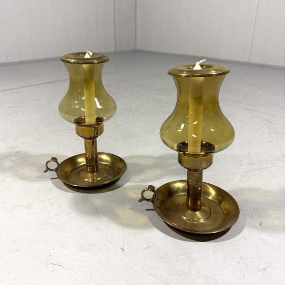 Image 1 of 2 x brass candlesticks by Peter Jensen Copenhagen Denmark 1960's