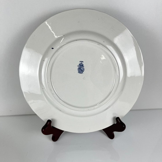 Image 1 of Set van 6 Terre de Fer KG Lunéville platte borden, model "Jane", blauw, 1890-1915