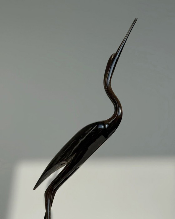 Image 1 of Héron vintage sculpté à la main