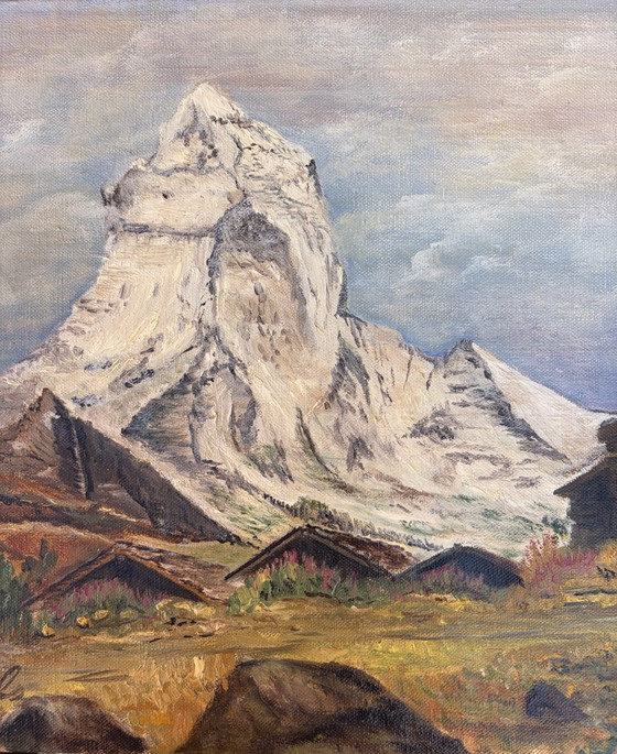 Óleo original del Matterhorn en los Alpes, firmado por F. Nagel, 1992, 40x30 cm, Zermatt, Suiza. (photo 5 of 10)