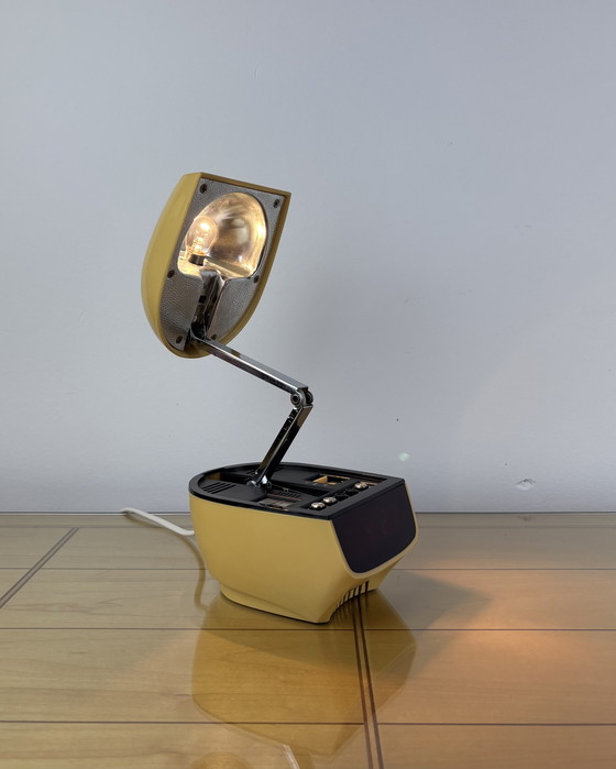 Image 1 of Lamp Table + Clock Vintage Clock - Lamp Zeitlicht Timco 1970s Bedside Lamp 70s Digital Alarm Clock Mid Century Modern Space Age