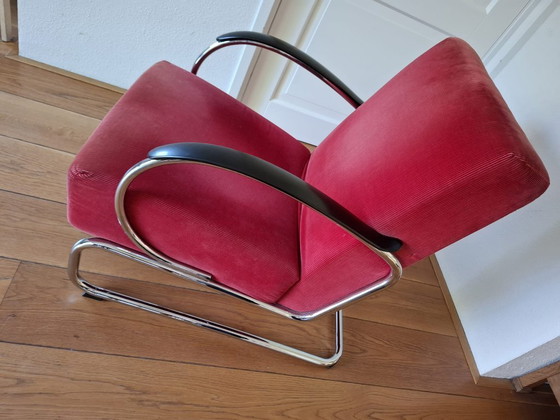 Image 1 of Dutch Originals Gispen 407 fauteuil rode ribstof