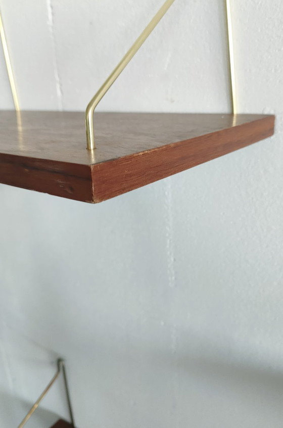 Set van 3 Vintage Teak Wandplankjes met Messing Beugels – Jaren '60 Mid-Century Deens Design – Wandrek, Wood (photo 12 of 52)