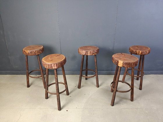 Image 1 of Vintage tree trunk bar stools, 1970s 