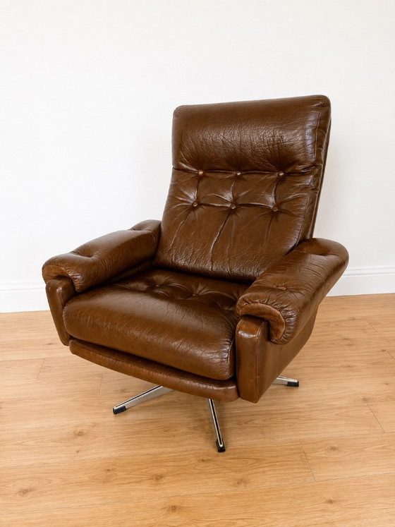 Vintage Danish Mid Century Leather Swivel Chair 1970s – Armchairs (photo 4 of 14)