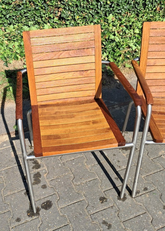 Image 1 of 4 Sillas de jardín de teca con acero inoxidable, apilables