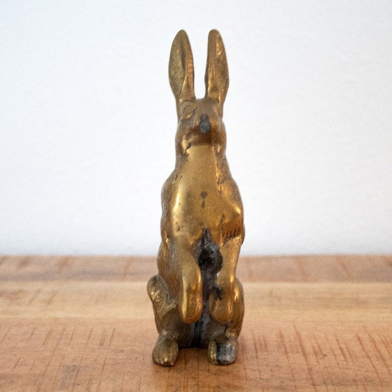 Image 1 of Vintage, massieve messingkleurig metalen haasfiguur: Mid century 1960s stijl