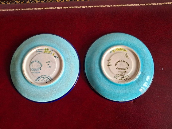 Image 1 of Tête à tête, set of 2 coffee cups and saucers in Longwy enamels