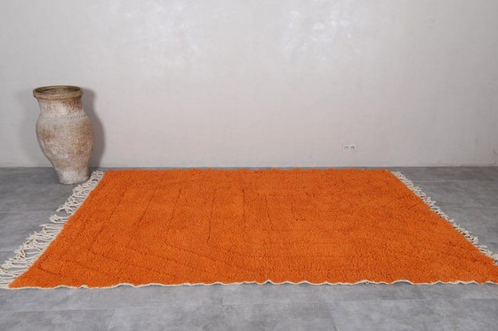 Image 1 of Alfombra tejida a mano de pura lana naranja, 2/3 m