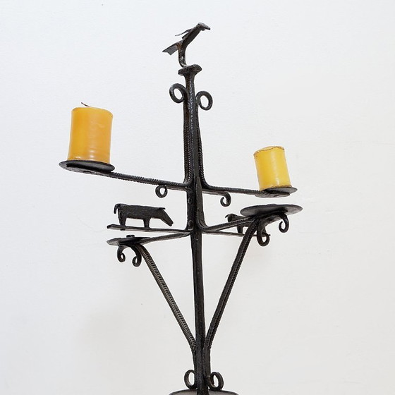 Image 1 of Wrought iron candlestick in the "Atelier de Marolles" style - France, 20th century
