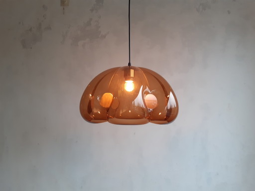 Lampe pendante vintage en plexiglas translucide brun/cuivre