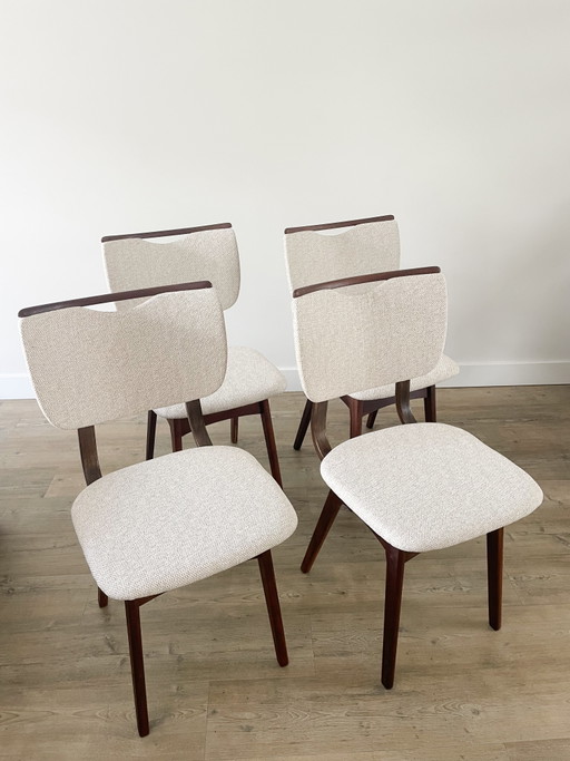 Set di 4 sedie vintage in legno | completamente rivestite e restaurate