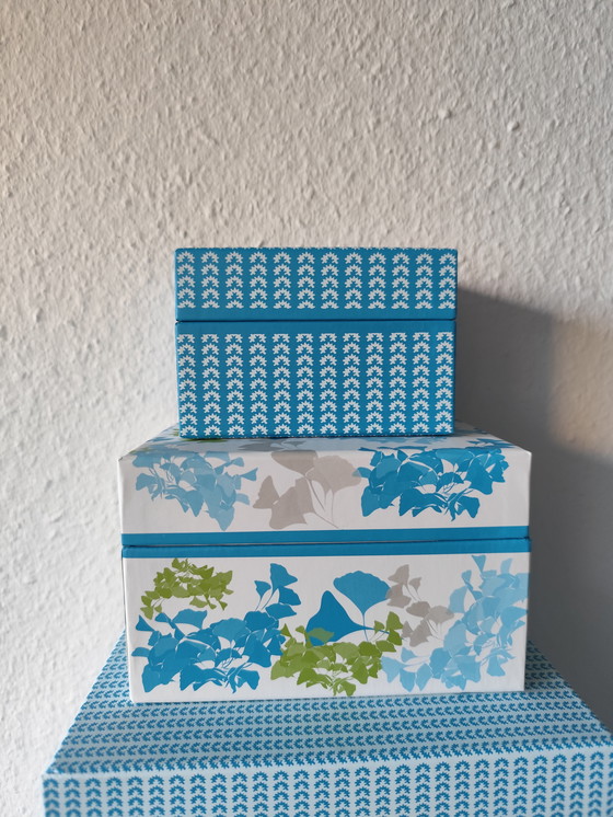 Image 1 of 📦 Elegant storage box set from Semikolon - "Ginkgo turquoise" series - 5 pieces