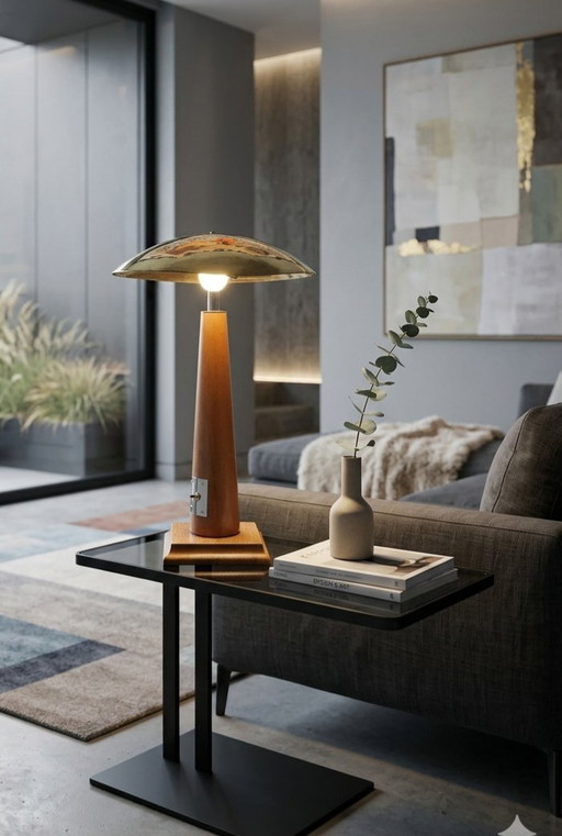 Vintage-Tischleuchte aus Holz und Metall – Modernistisches Design, 1950er Jahre