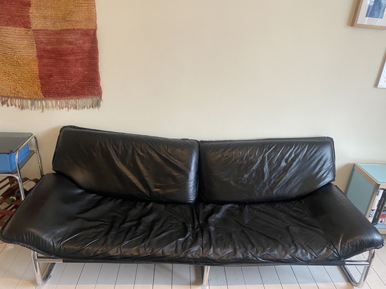 Image 1 of Sofá Mid Century de cuero negro de Johan Bertil Häggstorm para IKEA 1980 Suecia