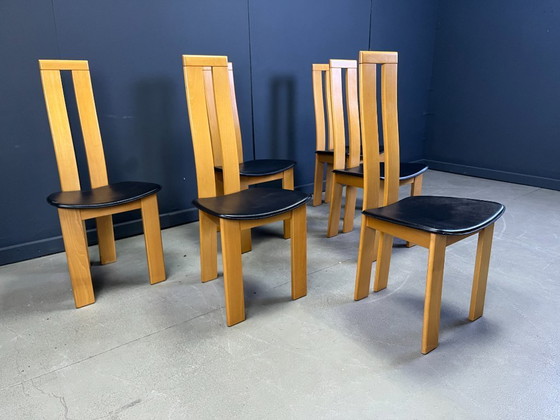 Image 1 of Postmoderne Esszimmerstühle aus Eiche mit hoher Rückenlehne, 1980er Jahre – 6er-Set