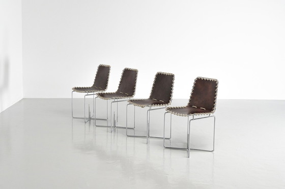 Image 1 of Ungewöhnliche Esszimmerstühle aus Leder und Seilen Italien 1970