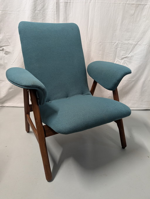 Unique vintage fifties design armchair, turquoise