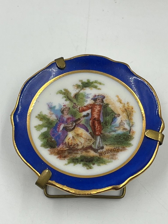 Trio of Singer Limoges Porcelain Mini Plates, Decorative Objects, Ceramic, Metal, Blue, Vintage (photo 6 of 13)