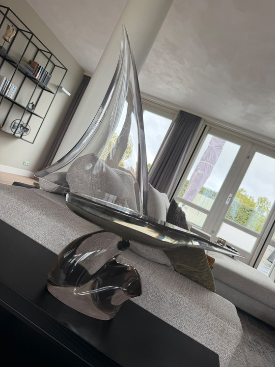 Large unique glass sailboat – presumably Murano glass – 78 cm high – Glass art (photo 5 of 6)