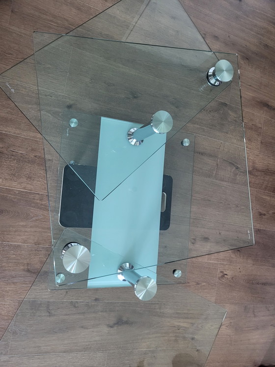 Extraordinaria mesa de centro de cristal extensible de 80 a 155 cm. – Mesas de centro, Glass, Metal (photo 5 of 10)