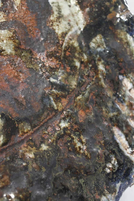 Image 1 of Large Glazed Stoneware Dish Polychrome Art Brut Abstract Brutalist XXth Century