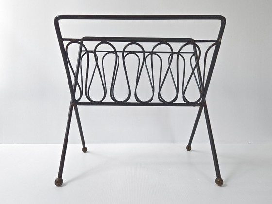 Image 1 of Portariviste vintage anni '50 in acciaio laccato nero e ottone, DLG Jean Royère, anni '50