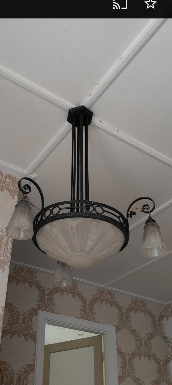 Original Jugenstihl chandelier. – Iron, Glass (photo 4 of 12)