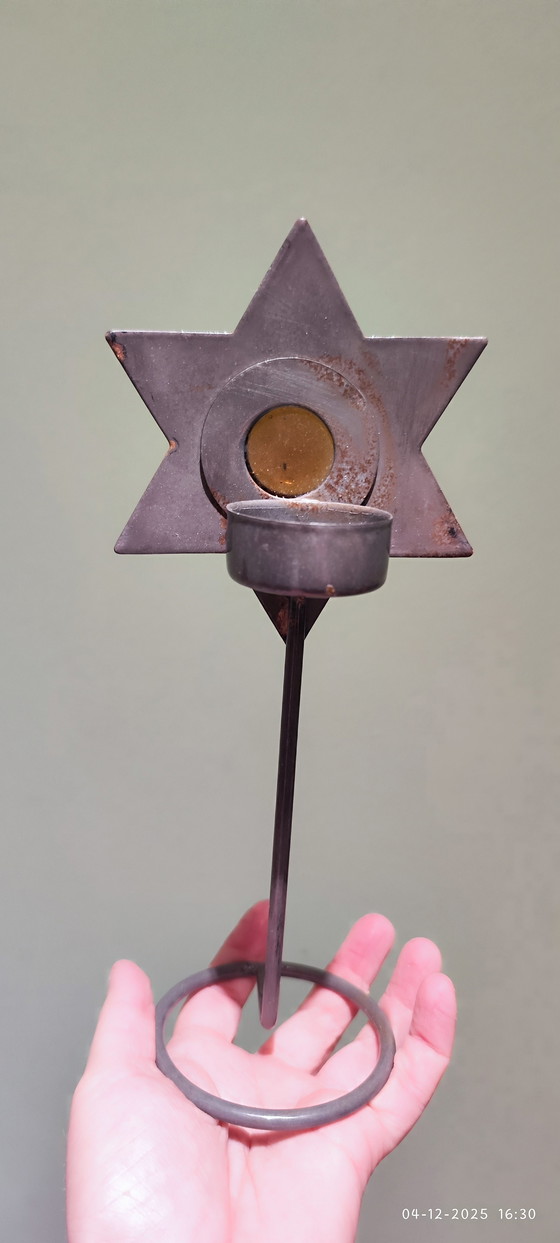 Image 1 of bougeoir vintage, porte-bougie chauffe-plat, étoile de Noël faite main