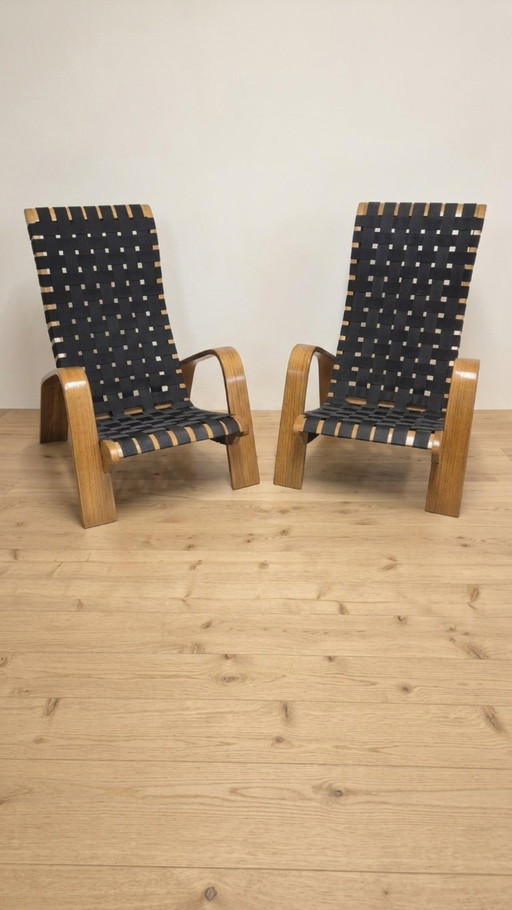 Paar houten fauteuils uit het midden van de 20e eeuw, jaren 1950, Tsjechoslowakije, 68 × 90 × 100 cm – Wood (photo 2 of 9)
