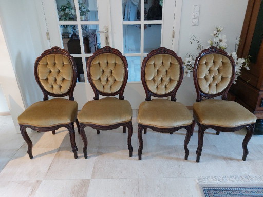 Antique Biedermeier Dining Chairs – eetkamerstoelen, Velvet, Wood